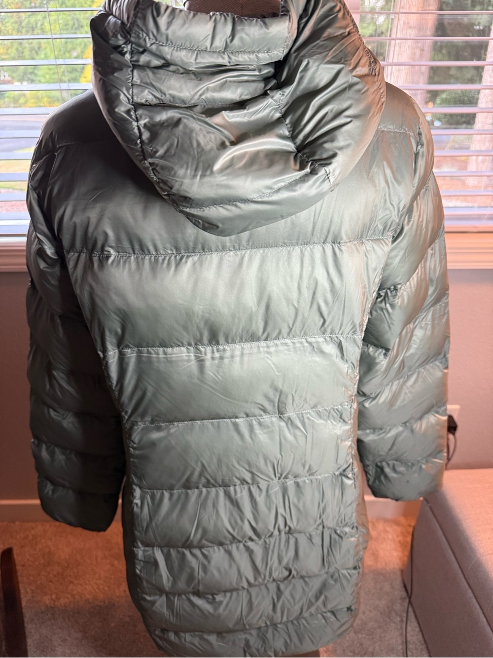32 Degrees Olive Green Long Hooded Puffer Coat - Picture 5 of 9